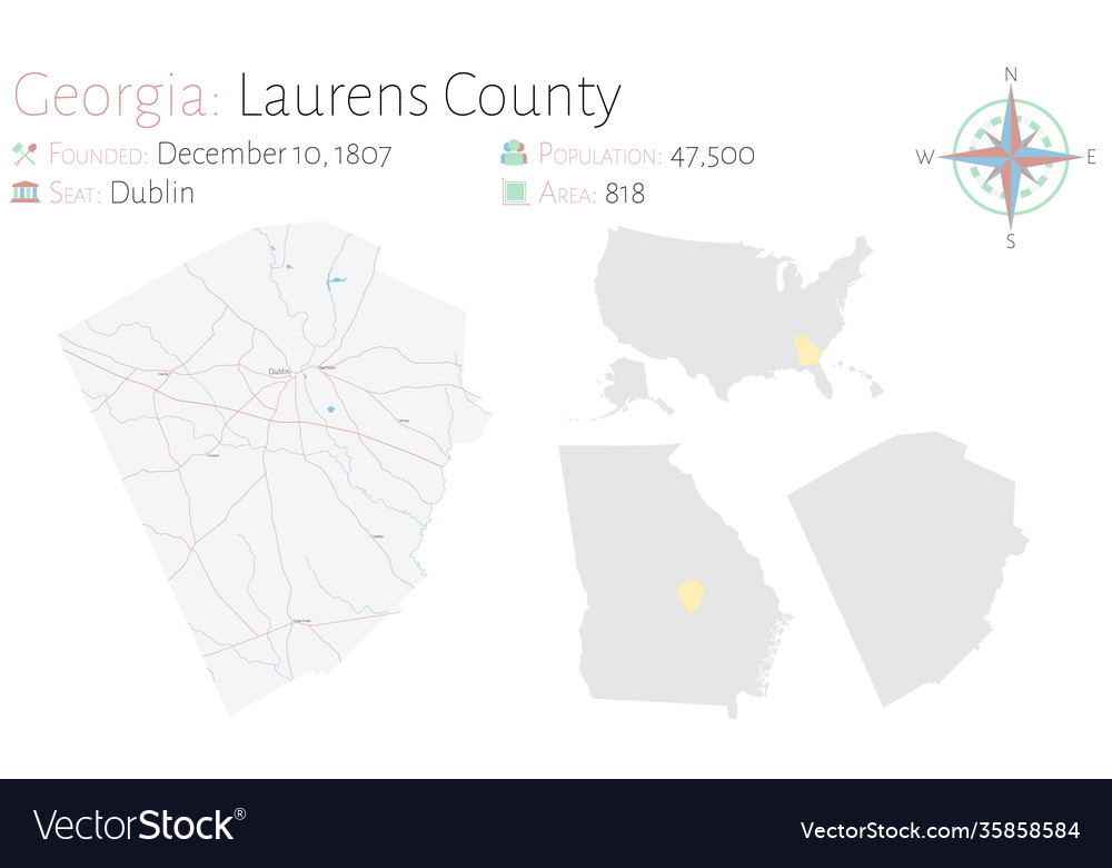 Map laurens county in georgia Royalty Free Vector Image