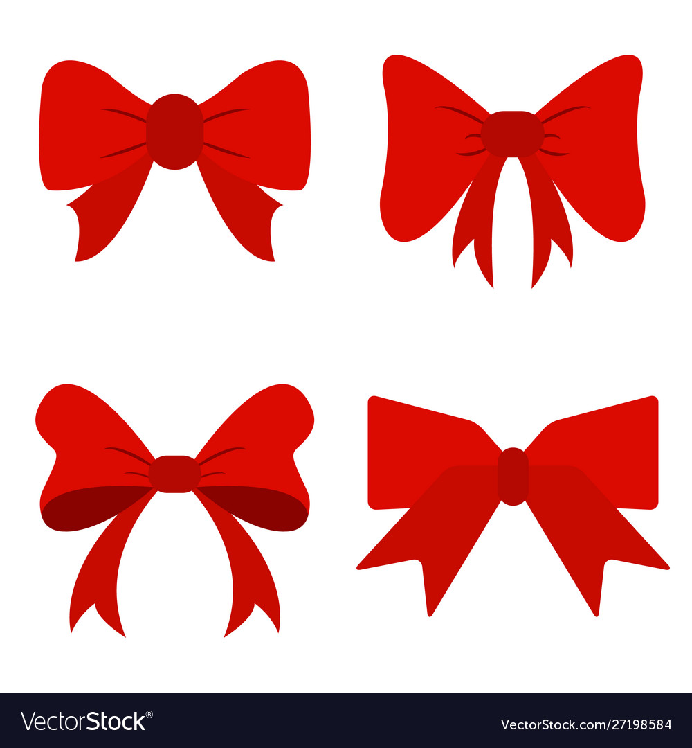 Set red bow flat design isolated on white Vector Image