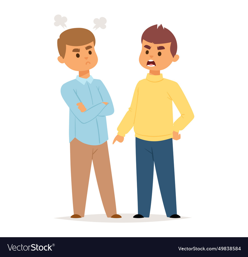 Two men arguing cartoon one with arms crossed