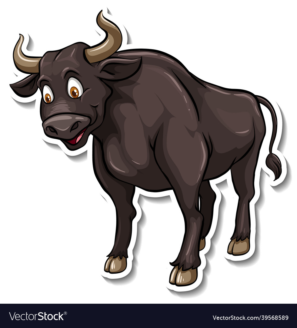 A cute black cow cartoon animal sticker