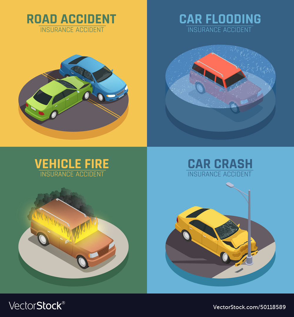 Auto insurance isometric icons square