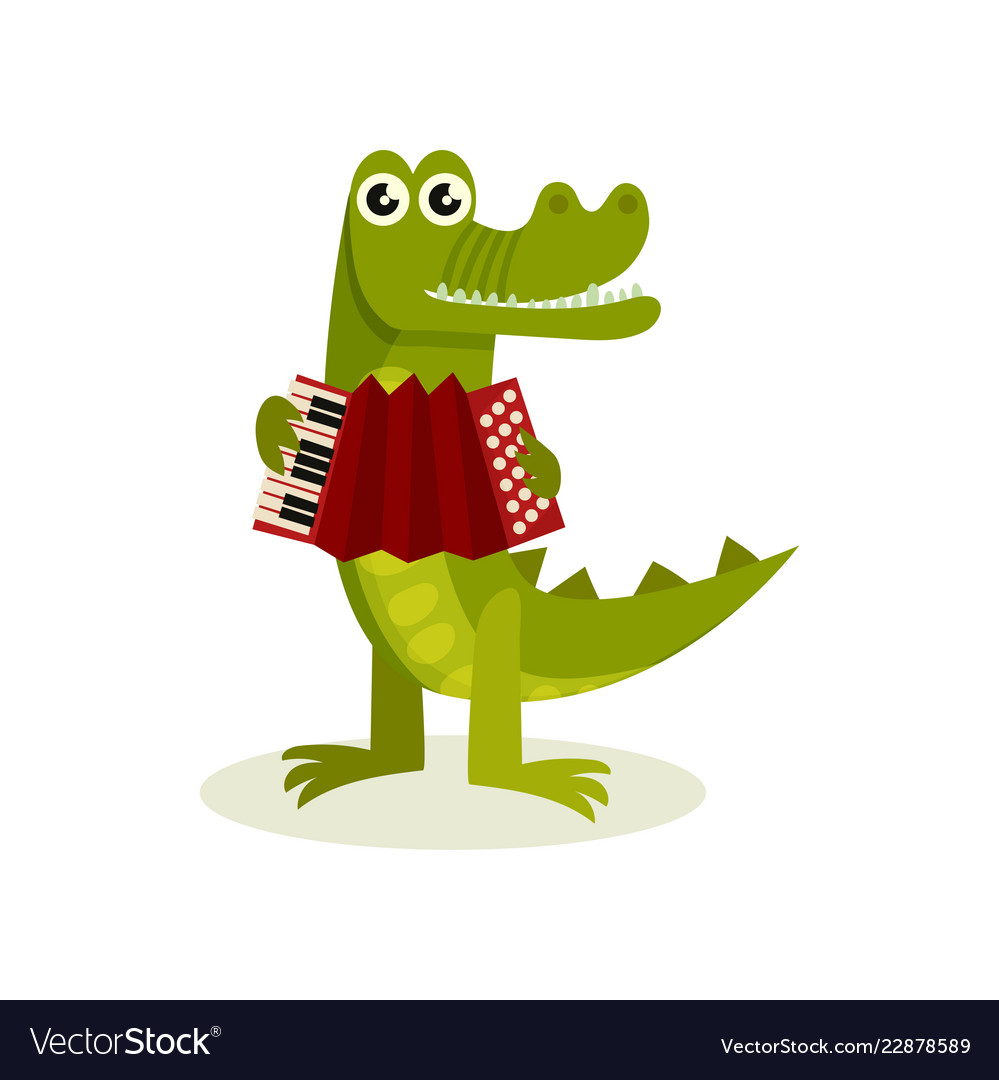 Funny humanized crocodile playing accordion green Vector Image