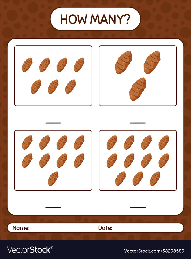 How many counting game with taro root worksheet vector image How many counting game with taro root worksheet