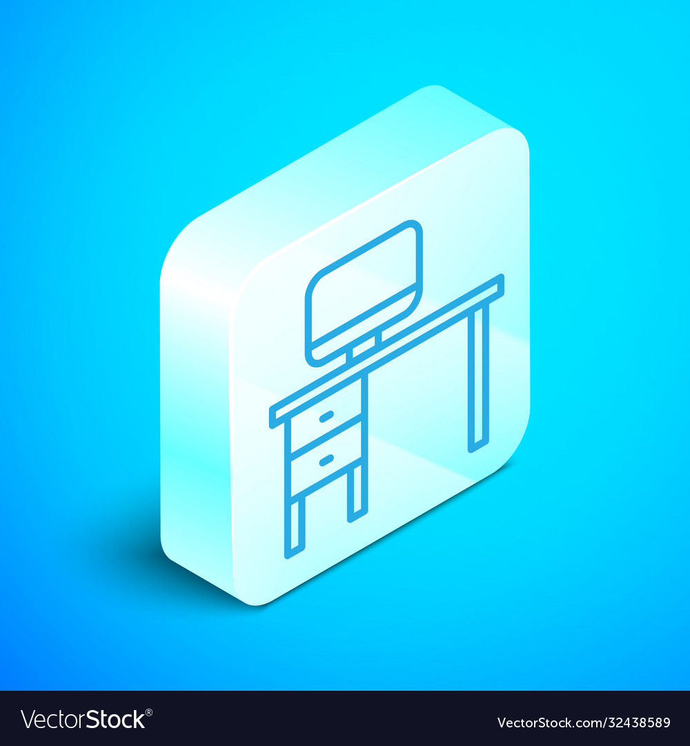 Isometric line computer monitor and desk icon vector image Isometric line computer monitor and desk icon