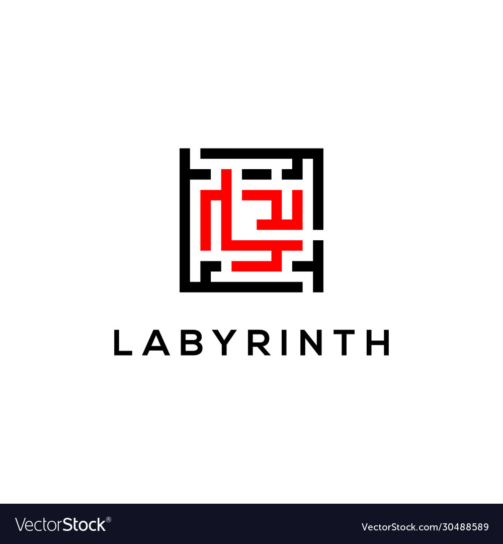 Labyrinth Logo Design Red Black Code Logo Icon Vector Image