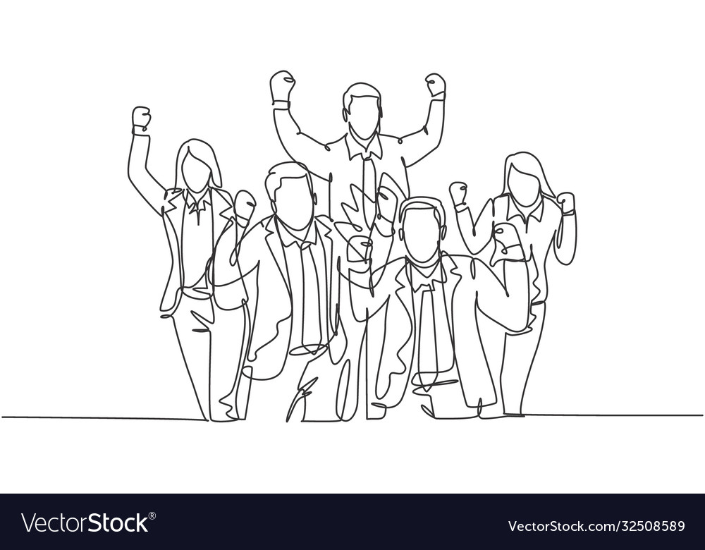 One single line drawing young happy male Vector Image