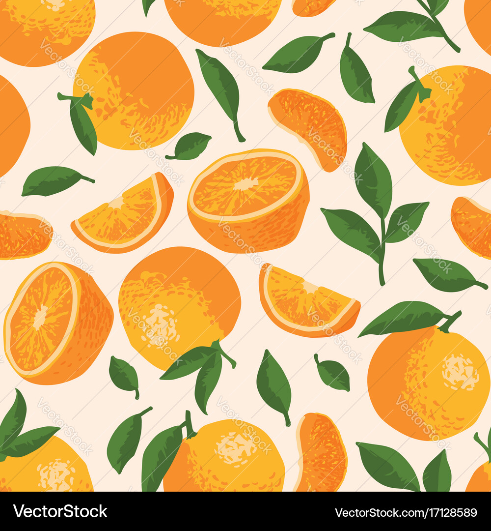 Oranges and Leaves Pattern Royalty Free Vector Image