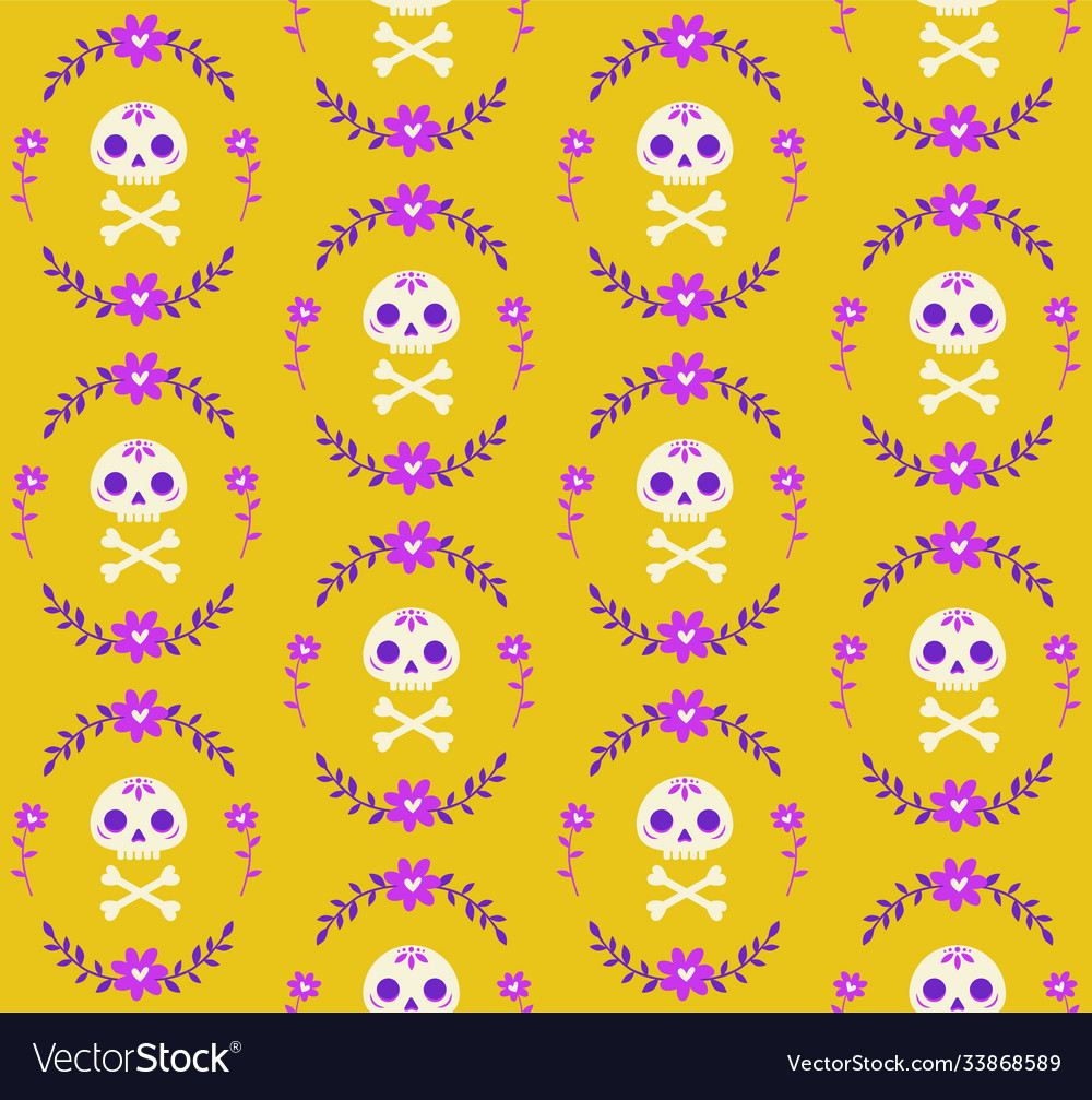 Seamless pattern with skull and bones surrounded Vector Image Seamless pattern with skull and bones surrounded