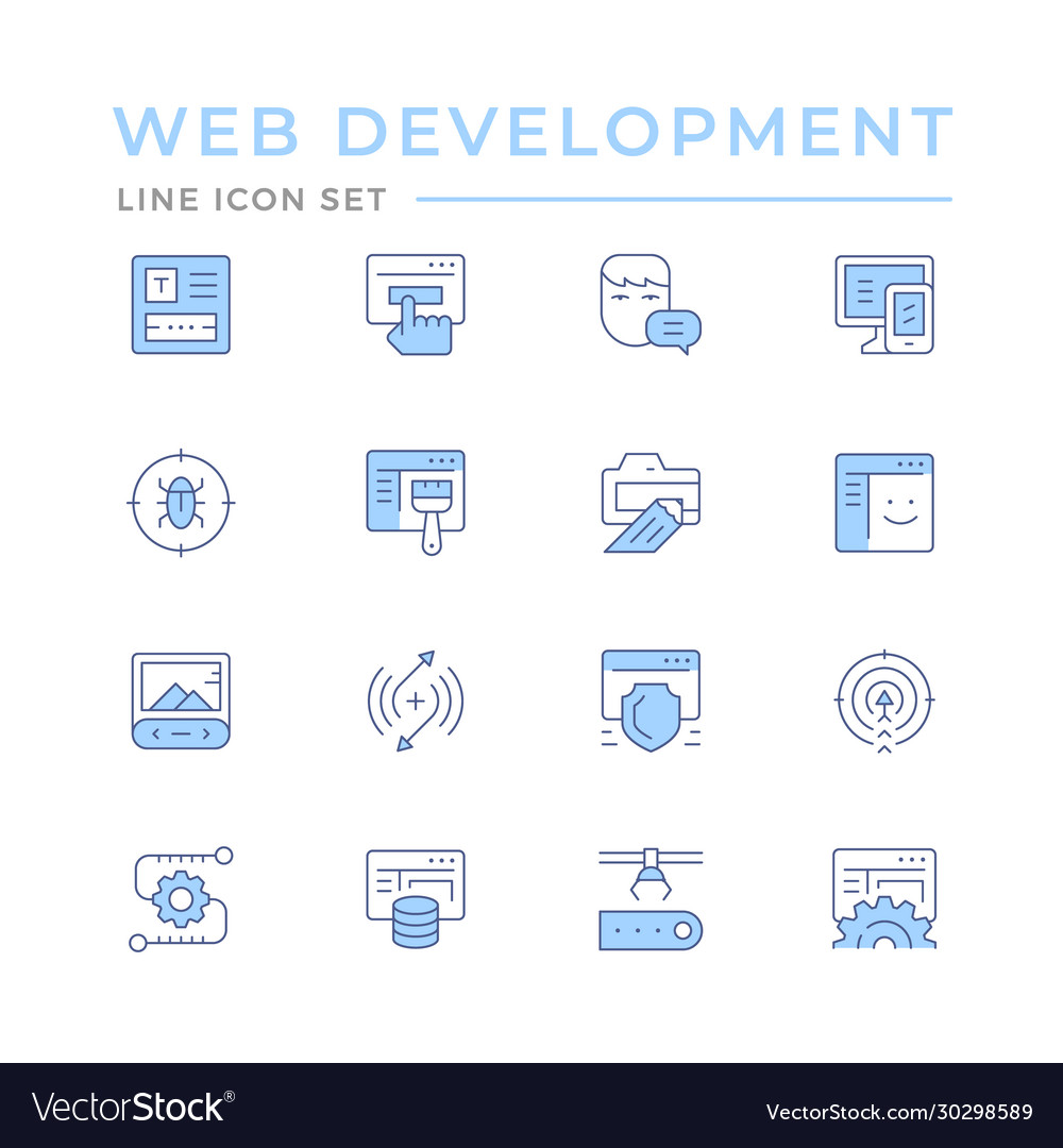 Set color line icons web development Royalty Free Vector