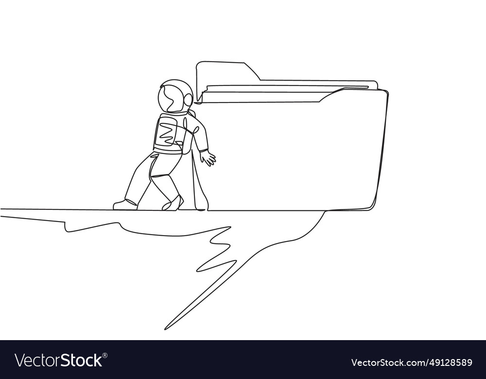 Single continuous line drawing astronaut push vector image Single continuous line drawing astronaut push