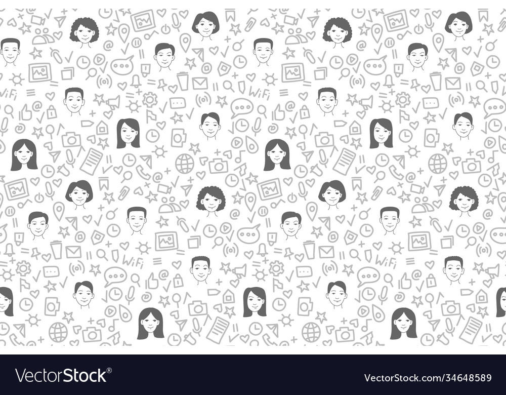 Social network people and icons seamless pattern