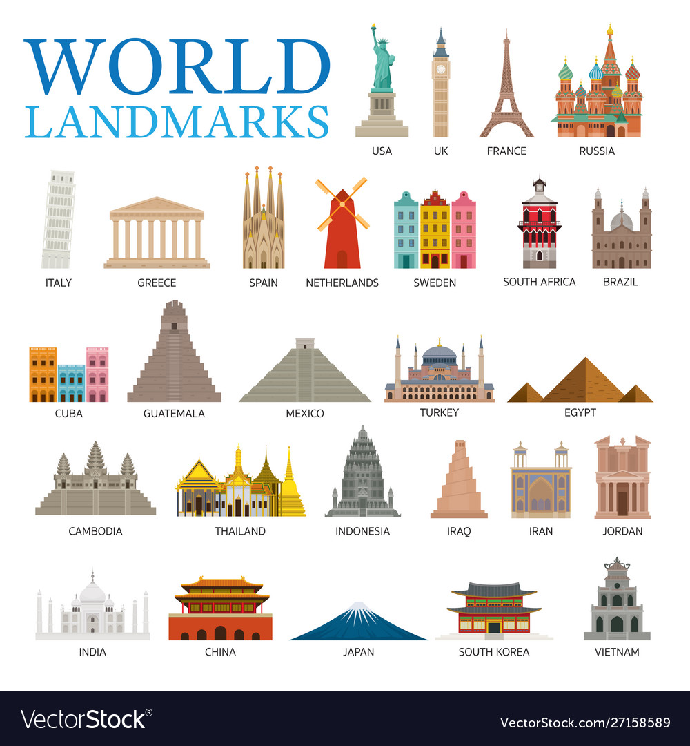 World Countries Landmarks Set Royalty Free Vector Image