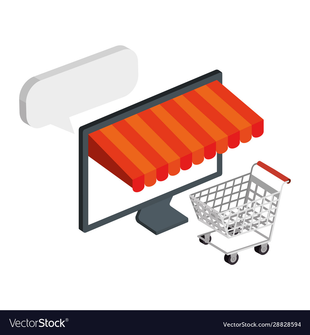 Cart shopping and computer with parasol