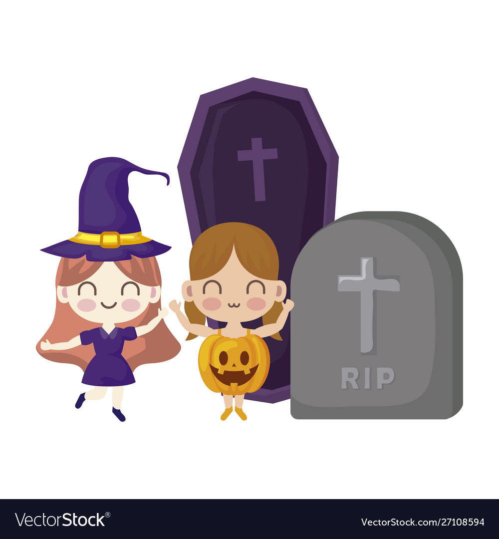 Cute children disguised with icons halloween