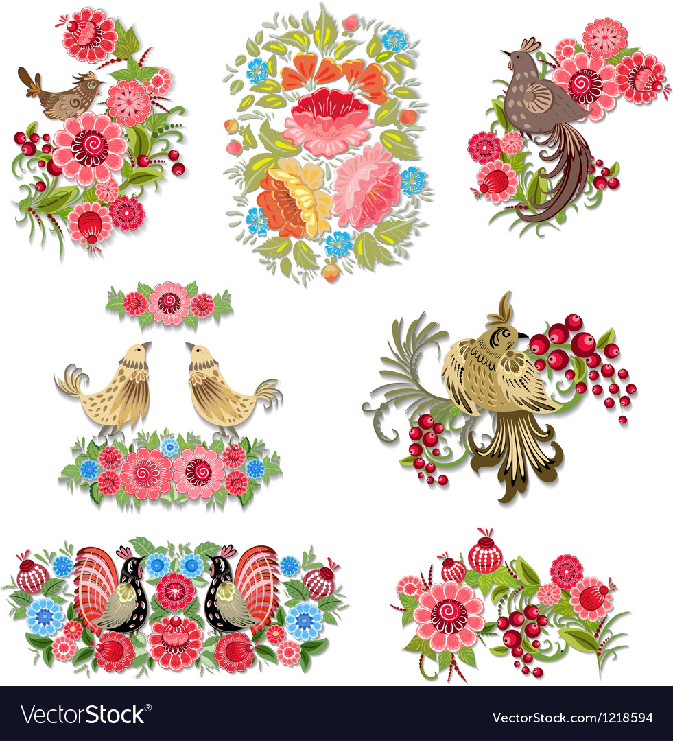 Floral Bird Ornament Set
