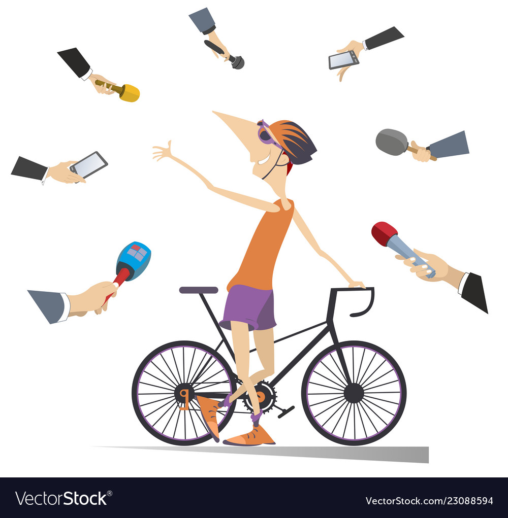 Mass media obtain an interview from the cyclist