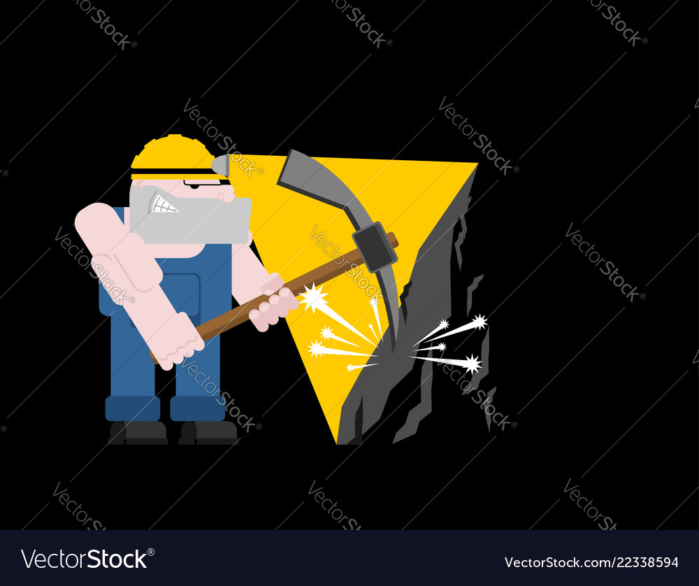Miner worker mining isolated collier with pickaxe