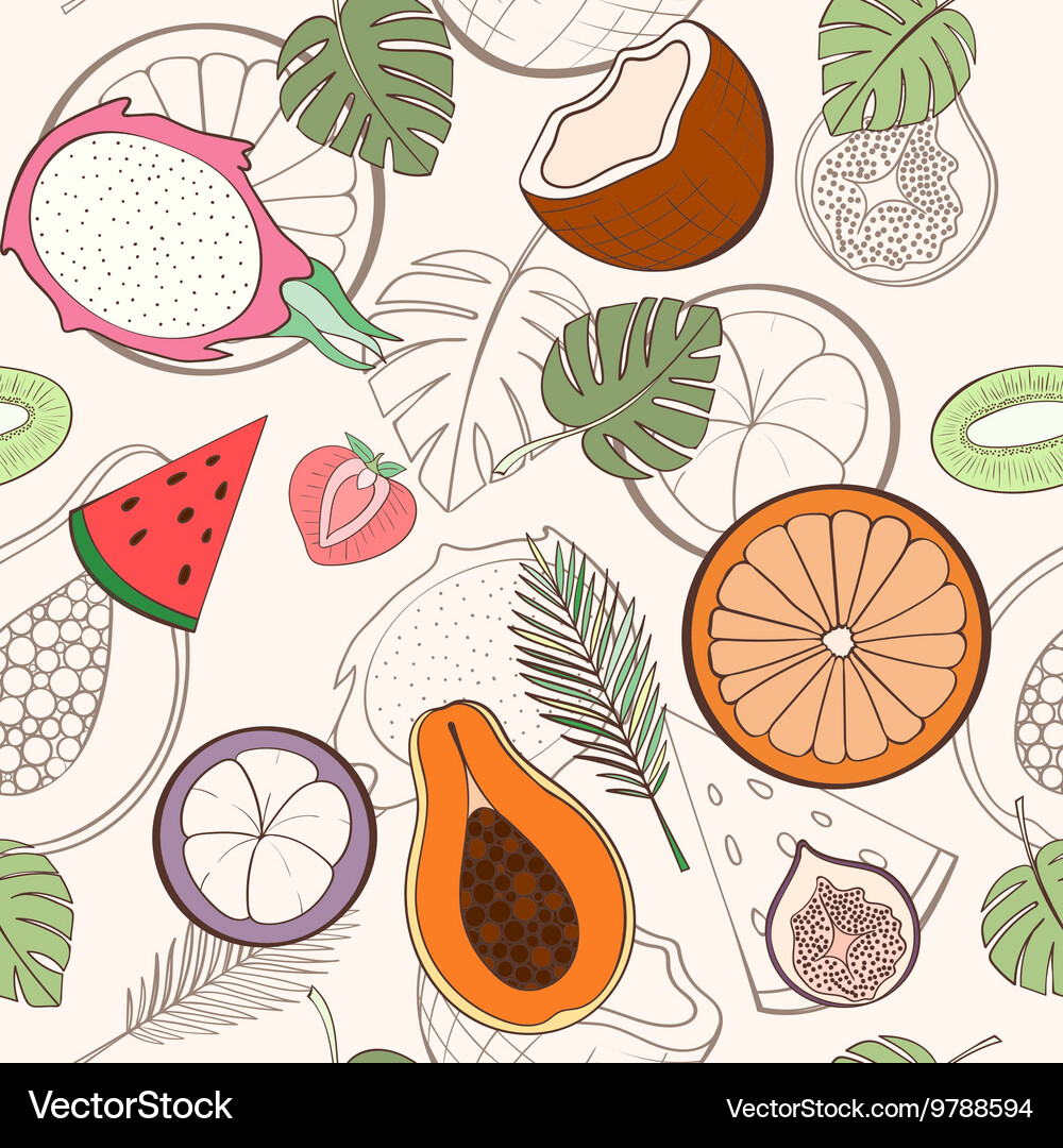 Seamless exotic fruit pattern Royalty Free Vector Image