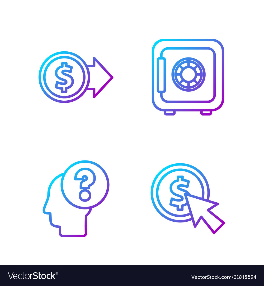 Set line cursor and coin human head with question vector image Set line cursor and coin human head with question
