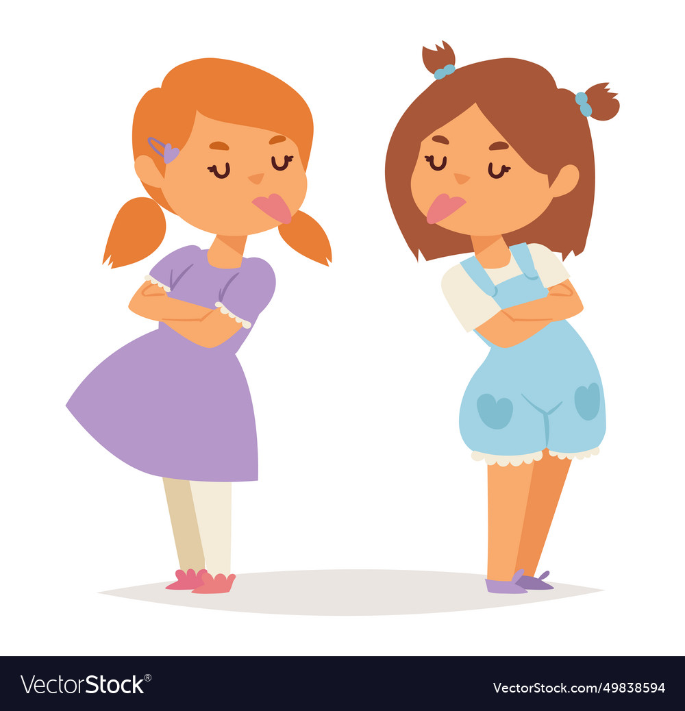 Two young girls with crossed arms expressing vector image Two young girls with crossed arms expressing