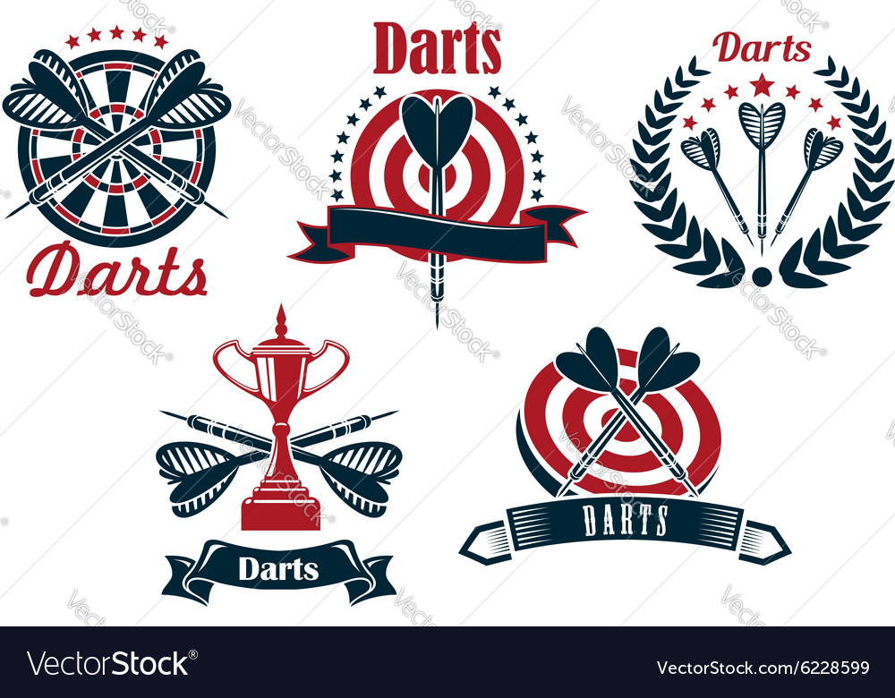 Darts Game Icons With Dartboard And Arrows Vector Image