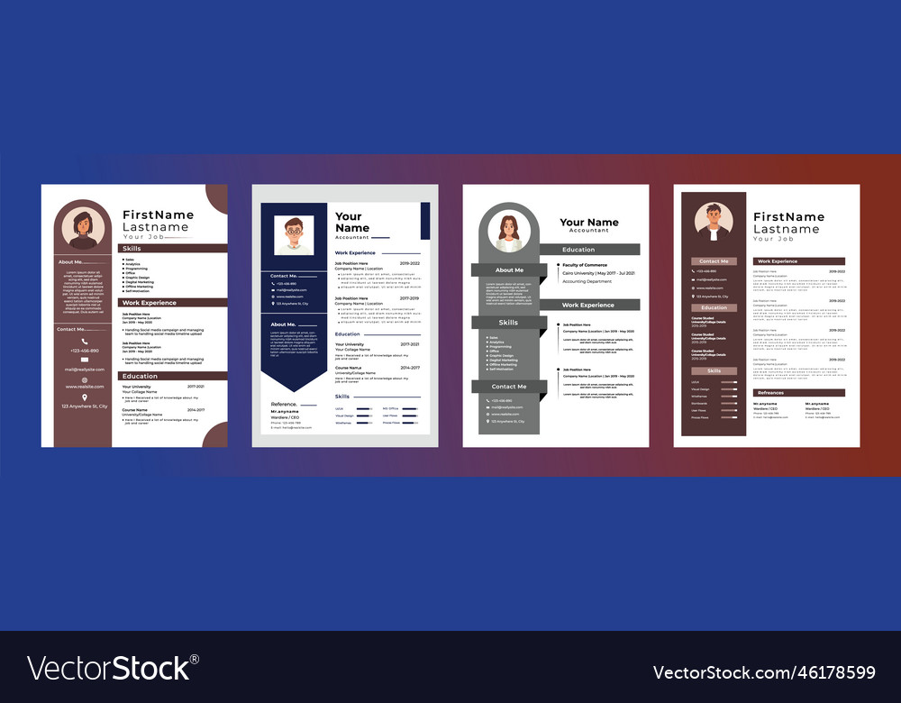 Four different cv and resume templates - Four Different Cv And Resume Templates Collection Vector 46178599