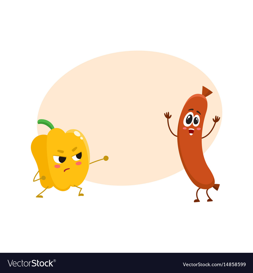 Funny food characters pepper versus sausage