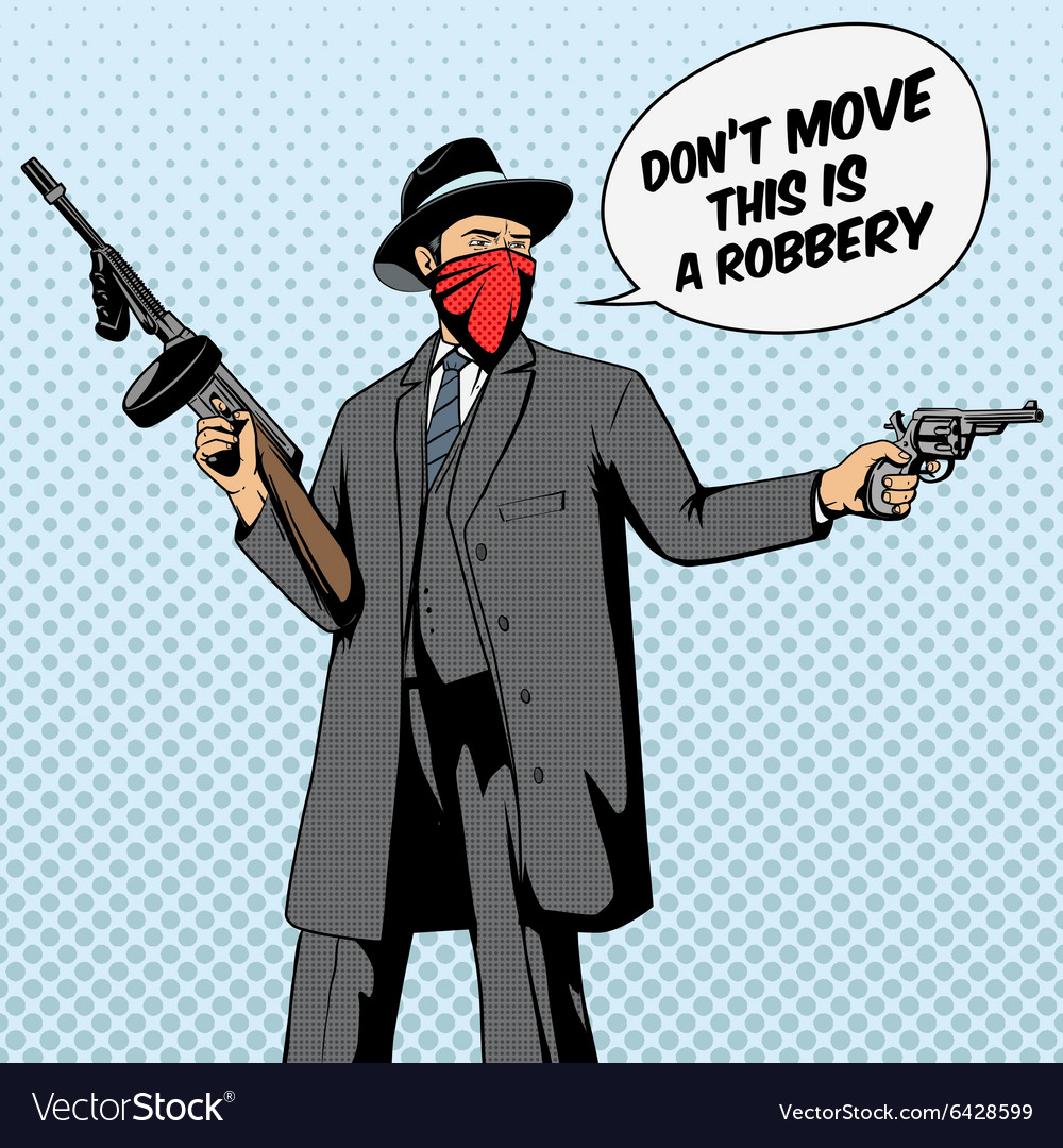 Gangster with gun robbery pop art