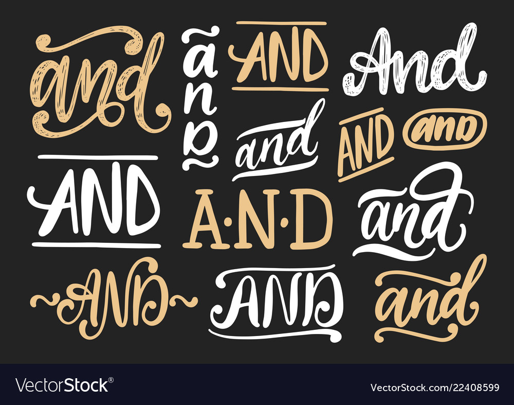 Handwritten conjunctions and set vector image Handwritten conjunctions and set