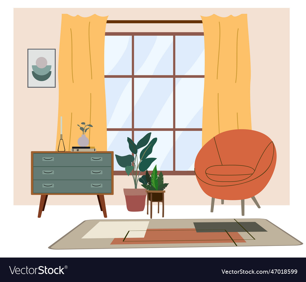 Modern living room with furniture and decor Vector Image