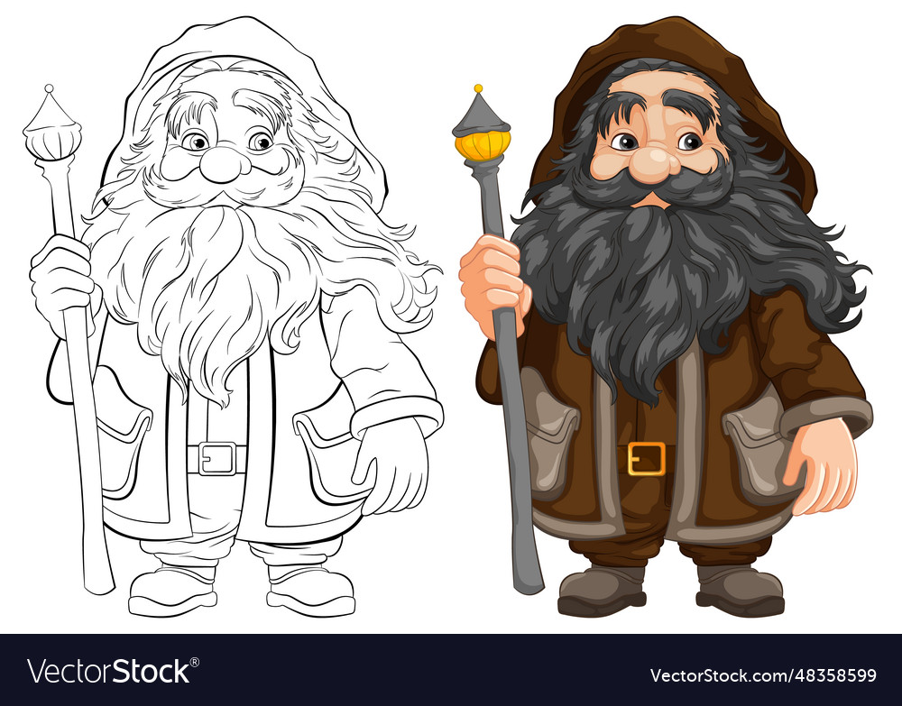 Old man wizard cartoon character holding a staff