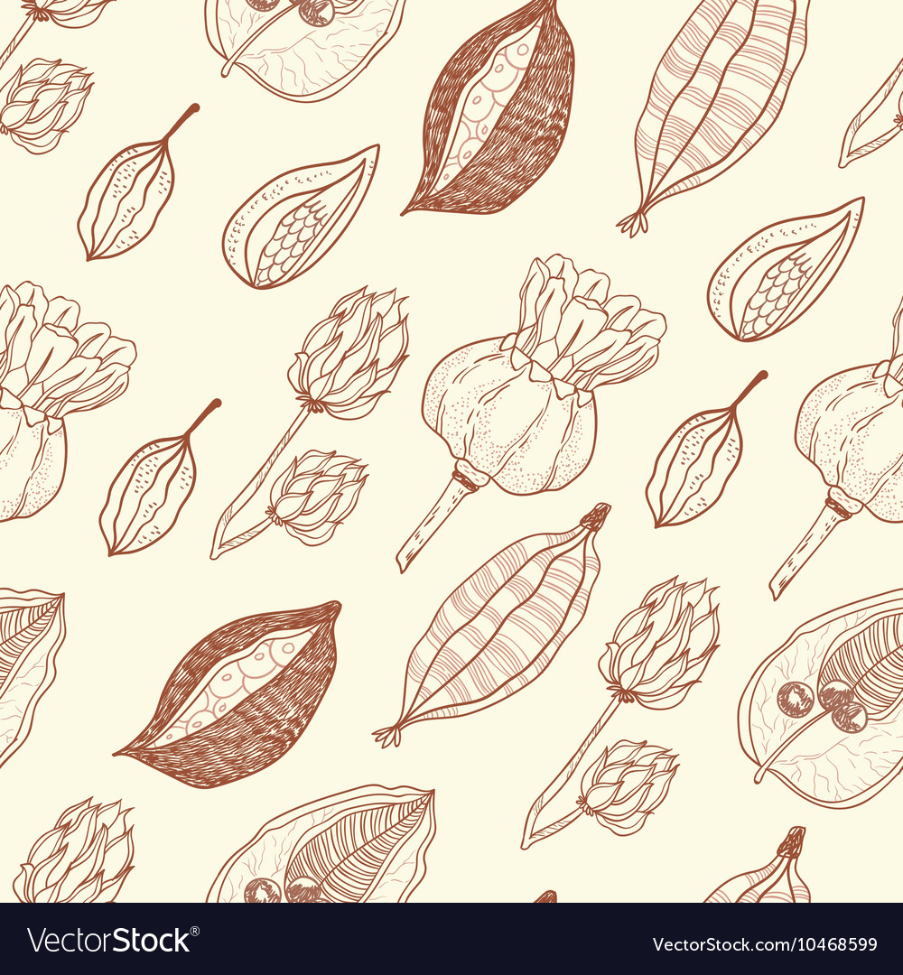 Seamless pattern with seeds and seed pods