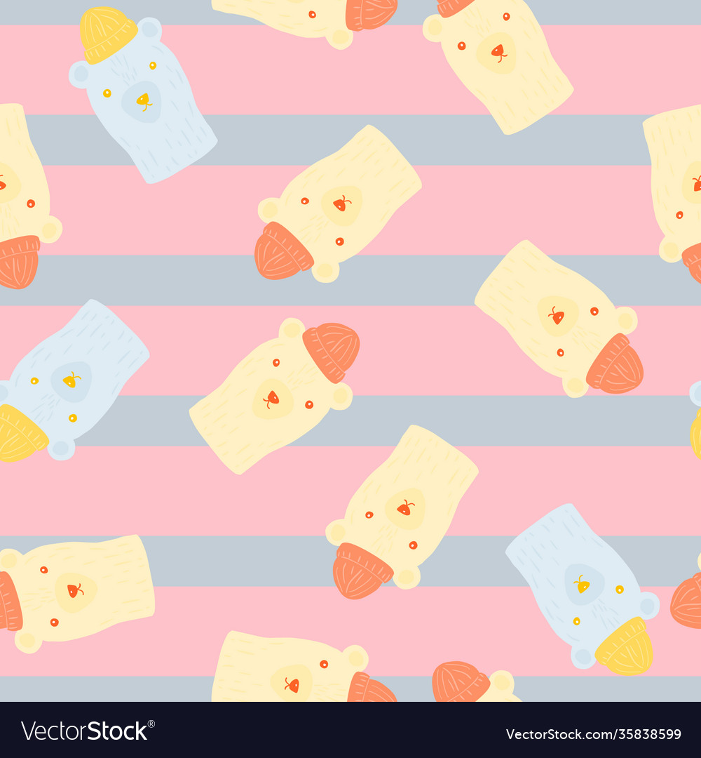 Seamless random pattern with doodle bear in hats vector image Seamless random pattern with doodle bear in hats