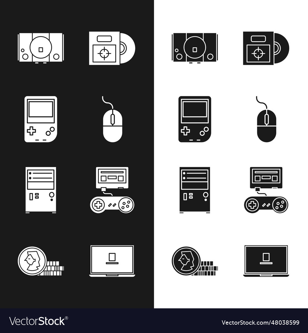 Set computer mouse portable video game console vector image Set computer mouse portable video game console