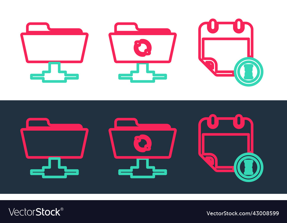 Set line calendar and clock ftp folder sync vector image Set line calendar and clock ftp folder sync