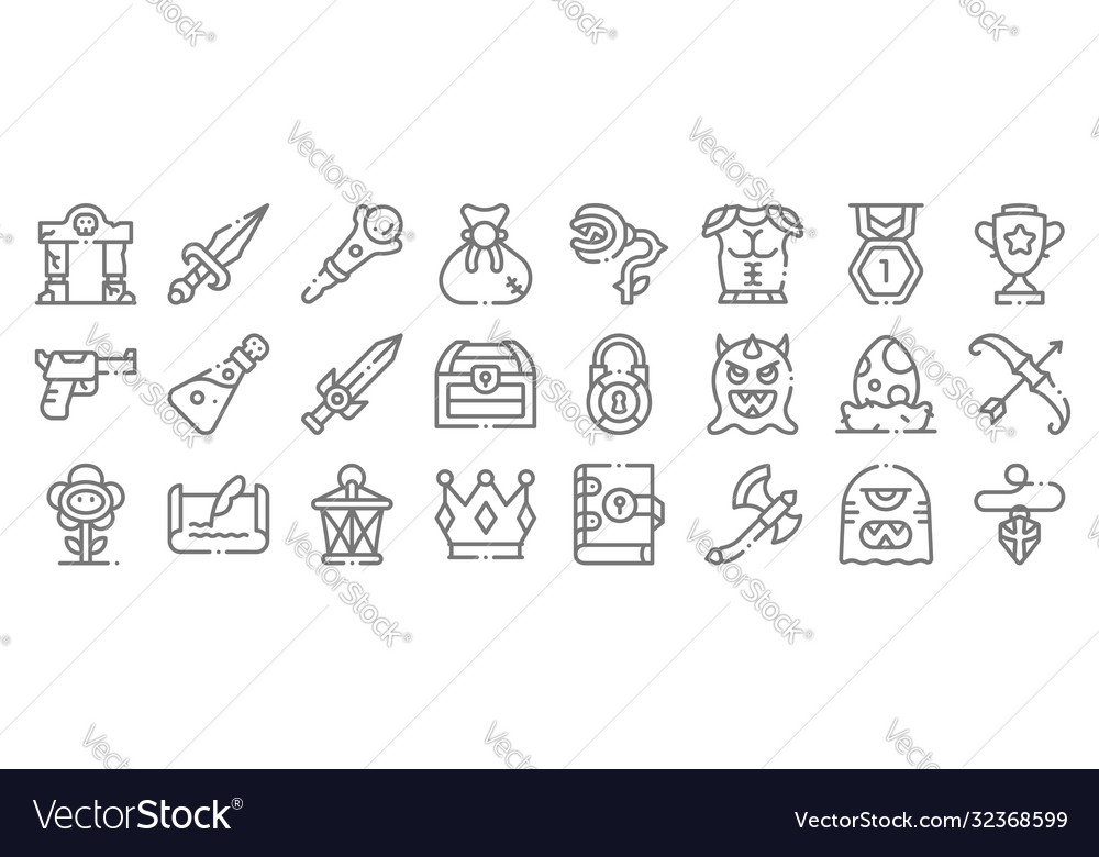 Videogame elements line icons linear set quality vector image Videogame elements line icons linear set quality