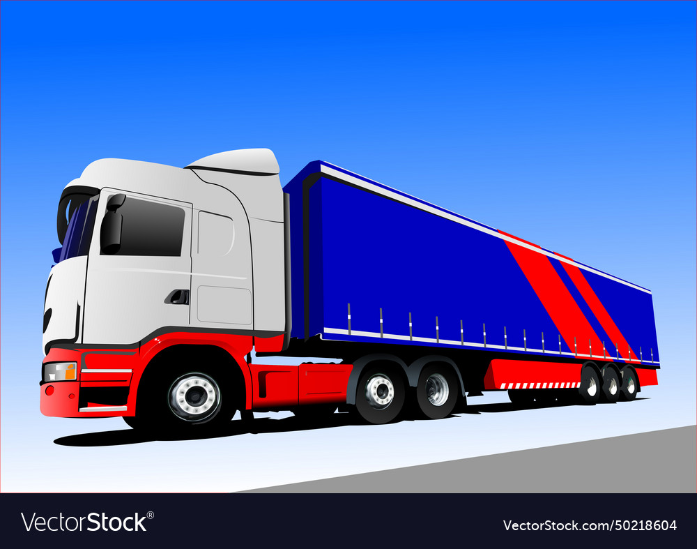 Blue-red truck on the road 3d