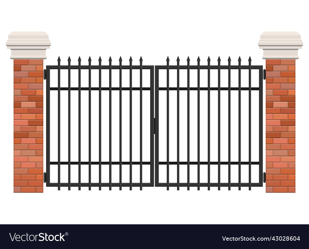 Brick and steel gate isolated on white background