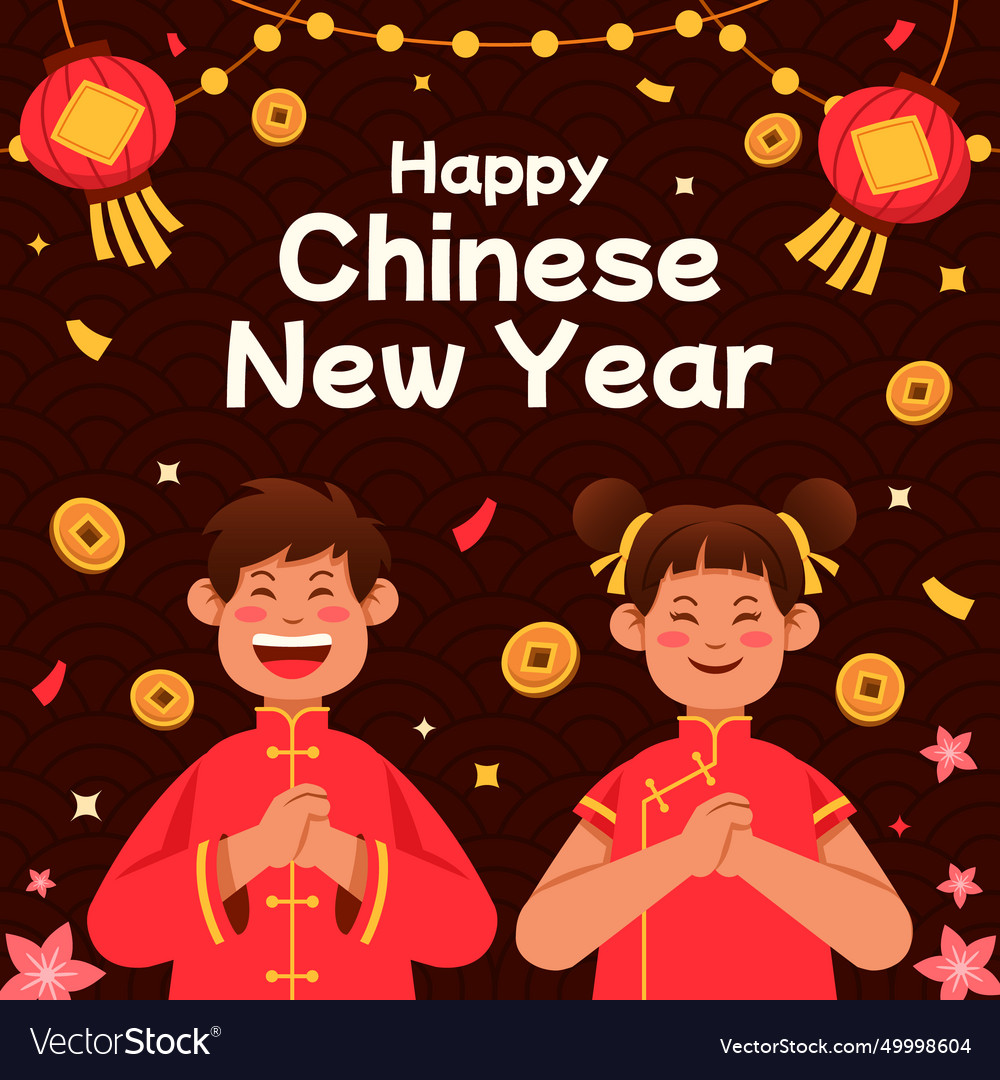 Cheerful chinese couple give greetings Royalty Free Vector