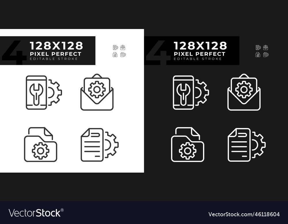 Configuration pixel perfect linear icons set vector image Configuration pixel perfect linear icons set