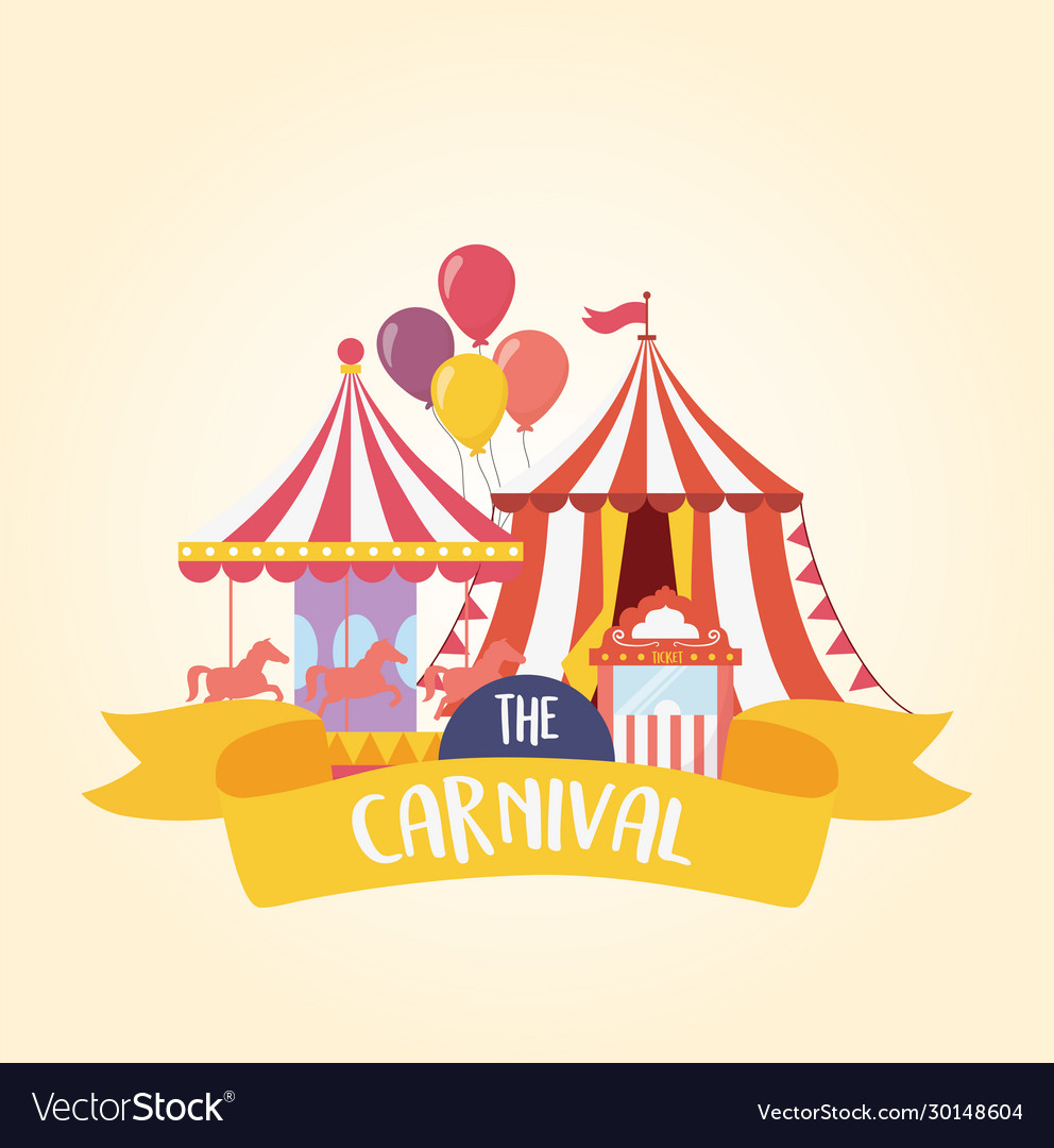 Fun fair carnival carousel tent and ticket booth Vector Image