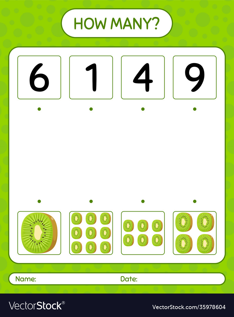 How many counting game with kiwi worksheet vector image How many counting game with kiwi worksheet