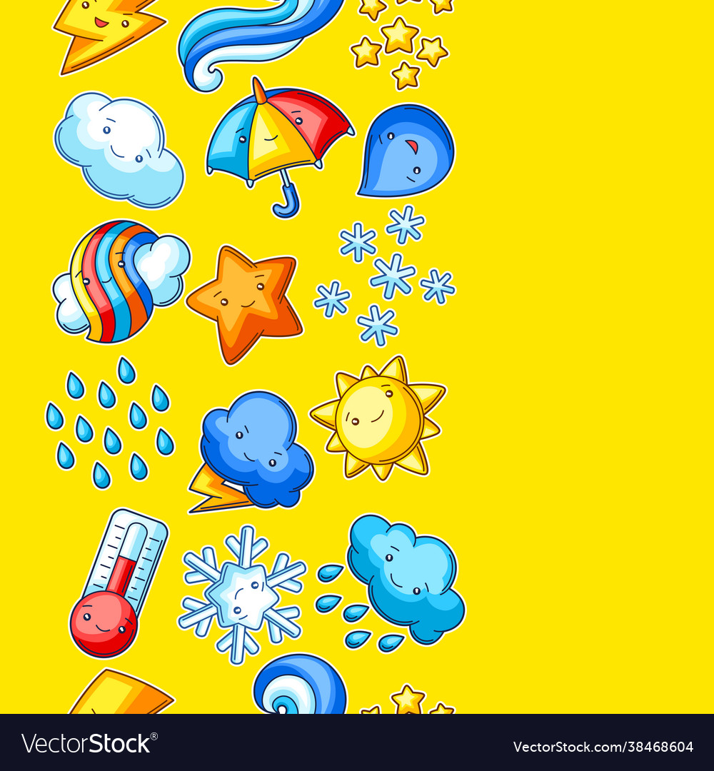 Seamless pattern with cute kawaii weather items Vector Image Seamless pattern with cute kawaii weather items