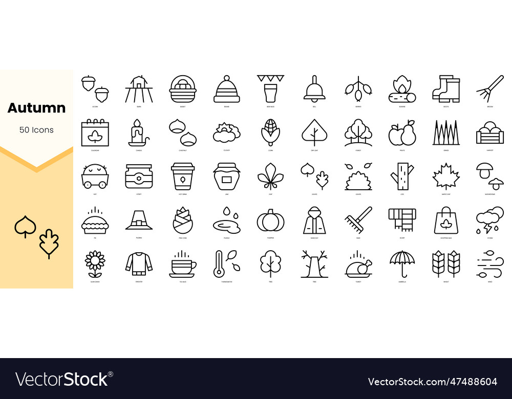 Set of autumn icons simple line art style