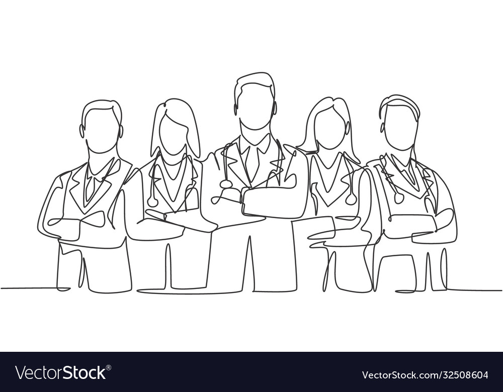 Single continuous line drawing group Royalty Free Vector