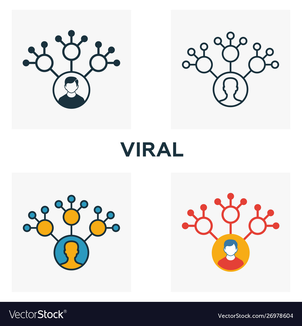 Viral icon set four elements in different styles vector image Viral icon set four elements in different styles