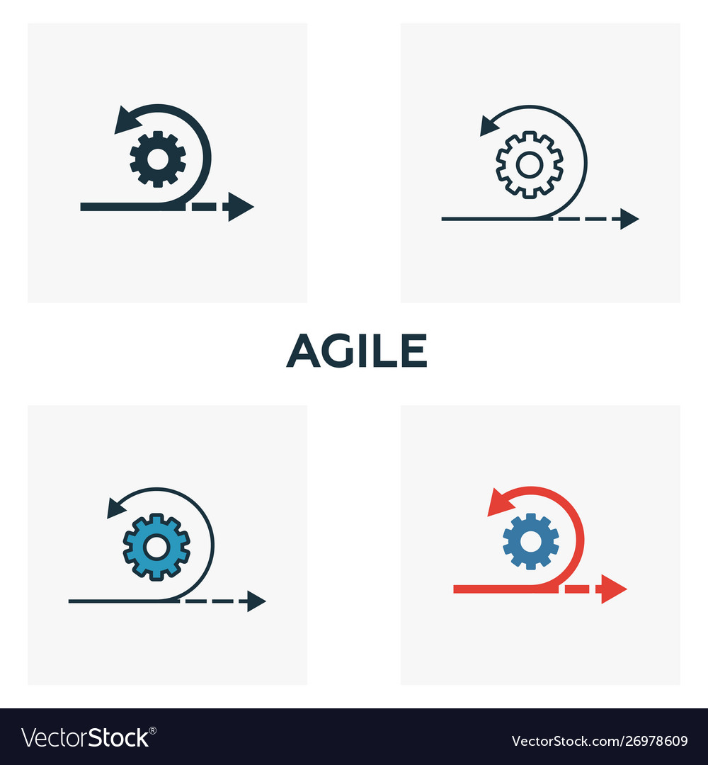 Agile icon set four elements in different styles vector image Agile icon set four elements in different styles