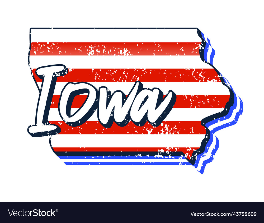 American flag in iowa state map grunge style