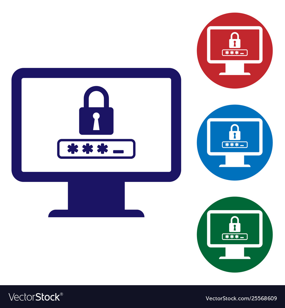 Blue monitor with password notification and lock vector image Blue monitor with password notification and lock