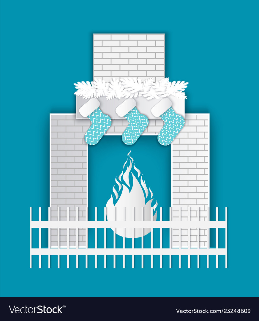 Weihnachtspapier Schnitt Kamin Dekorationen vector image Weihnachtspapier Schnitt Kamin Dekorationen